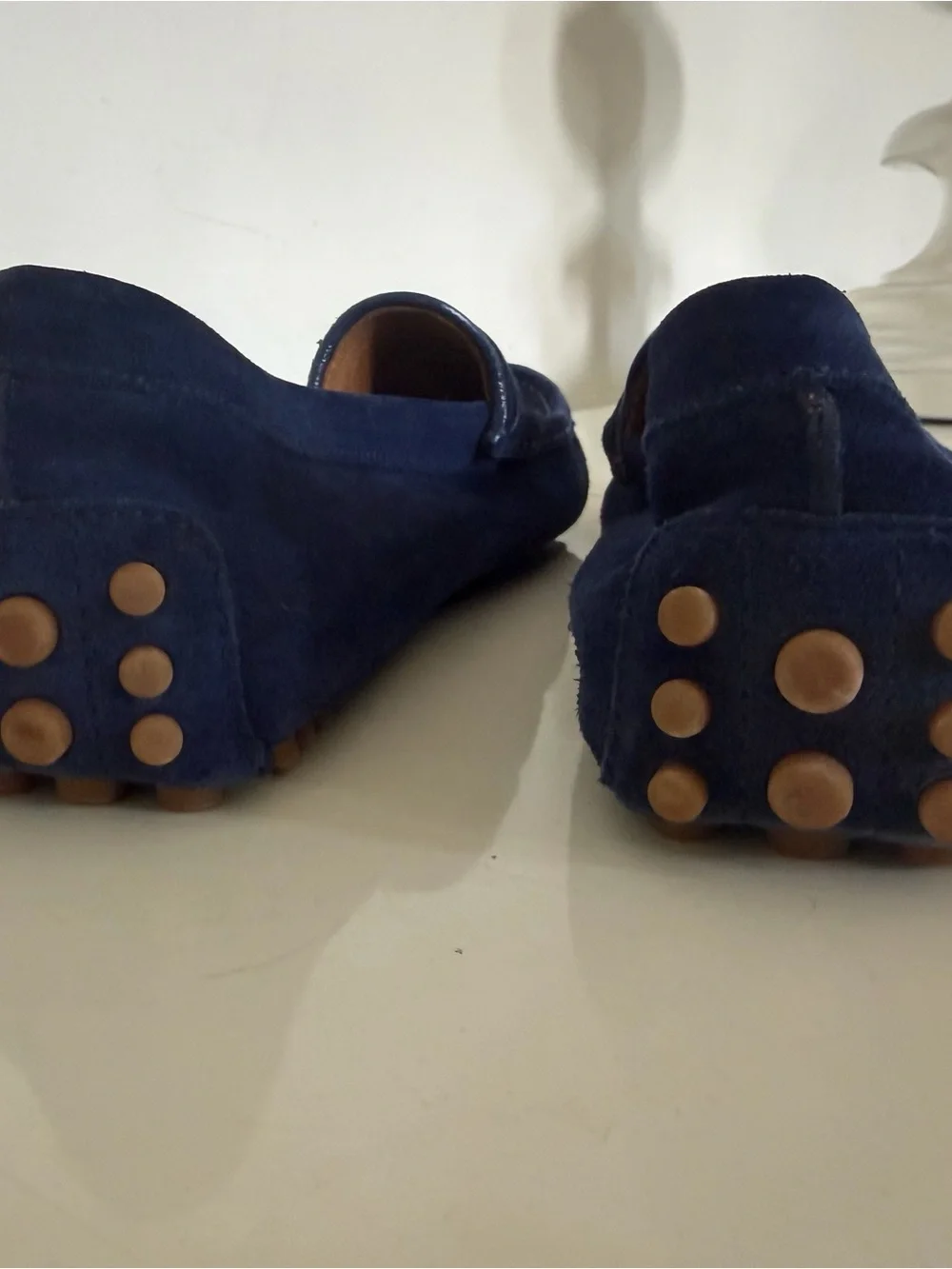 Gucci Men’s Navy Suede Loafers with Silver Logo Plaque